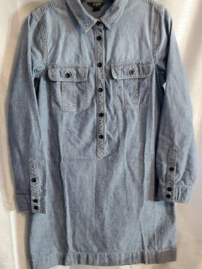J.Crew Sm Boho Coastal Denim Button-Up Adj Sleeve Shirt Dress